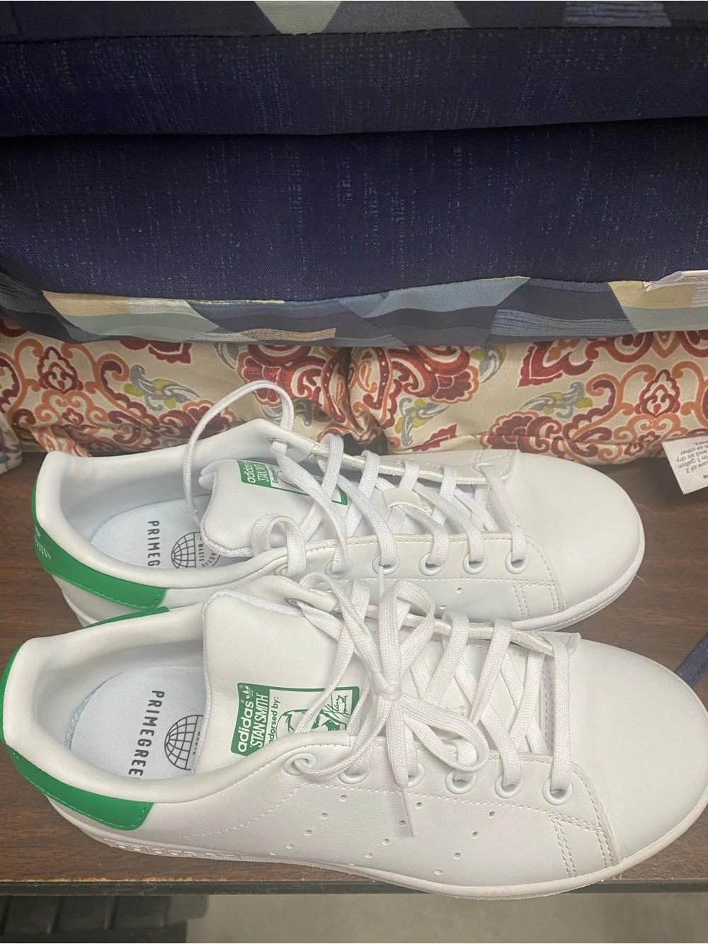 adidas Kids White Sneakers with Green Heel Tab 5Y or 7 women’s